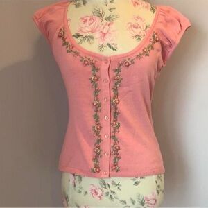 Vintage Y2K Betsey Johnson pink floral embroidered sweater L